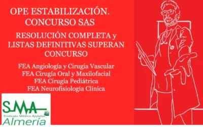 OPE ESTABILIZACION CONCURSO SAS RESOLUCIÓN COMPLETA y LISTAS DEFINITIVAS SUPERAN CONCURSO FEA Angiología y Cirugía Vascular, Cirugía Oral y Maxilofacial, Cirugía Pediátrica y Neurofisiología Clínica.
