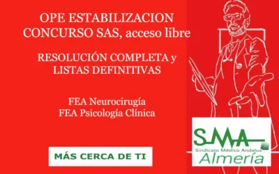 OPE ESTABILIZACION CONCURSO SAS. RESOLUCIÓN COMPLETA y LISTAS DEFINITIVAS SUPERAN CONCURSO. FEA Neurocirugía y Psicología Clínica acceso libre.