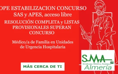 OPE ESTABILIZACION CONCURSO SAS y APES: RESOLUCIÓN COMPLETA y LISTAS PROVISIONALES SUPERAN CONCURSO. Médico/a de Familia en Unidades de Urgencia Hospitalaria, Acceso Libre.
