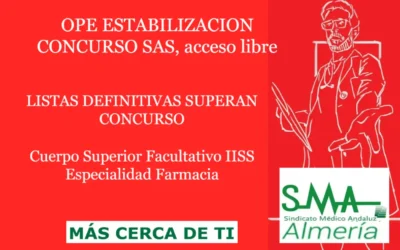 OPE ESTABILIZACION CONCURSO SAS. RESOLUCIÓN COMPLETA y LISTAS DEFINITIVAS SUPERAN CONCURSO. Cuerpo Superior Facultativo IISS Especialidad Farmacia, acceso libre.