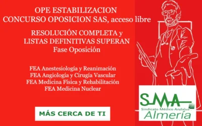 OPE ESTABILIZACION CONCURSO OPOSICIÓN SAS. RESOLUCIÓN COMPLETA y LISTAS DEFINITIVAS SUPERAN FASE OPOSICIÓN. FEA Anestesiología y Reanimación, Angiología y Cirugía Vascular, Medicina Física y Rehabilitación y Medicina Nuclear, acceso libre.