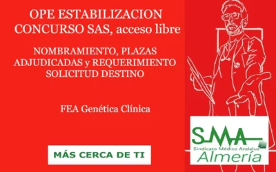OPE ESTABILIZACION CONCURSO SAS. RESOLUCIÓN COMPLETA, NOMBRAMIENTO, PLAZAS ADJUDICADAS y REQUERIMIENTO SOLICITUD DESTINO. FEA Genética Clínica, acceso libre.