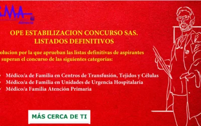 OPE ESTABILIZACION CONCURSO SAS. RESOLUCIÓN COMPLETA y LISTAS DEFINITIVAS SUPERAN CONCURSO. FEA Familia en Centros de Transfusión, Tejidos y células. FEA Familia en Unidades de Urgencia Hospitalaria. FEA Familia Atención Primaria acceso libre.