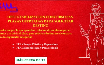 OPE ESTABILIZACIÓN: Publicados la relación de plazas que se ofertan y se inicia el plazo para solicitar destino  en el concurso por el sistema de acceso libre para FEA Cirugía Plástica y Reparadora. FEA Microbiología y Parasitología.
